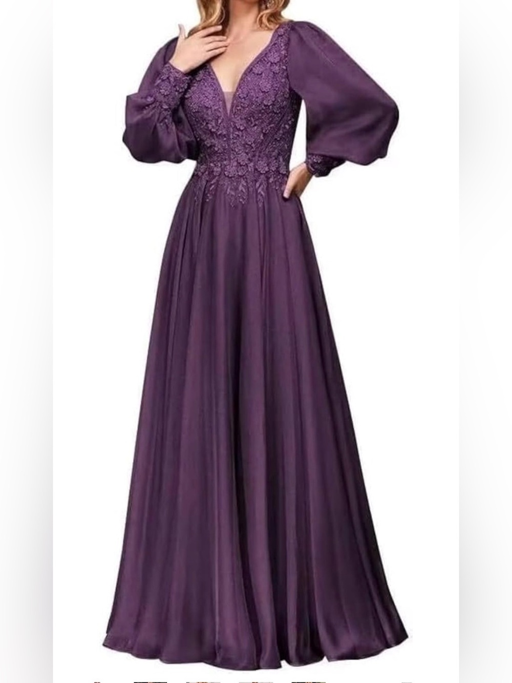 Elegant Purple Lace A-Line Evening Dress